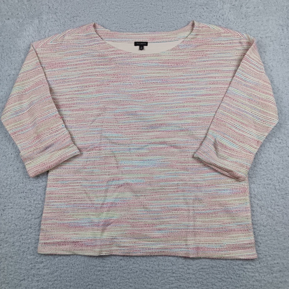 Talbots Top Boat Neck Women XL Multi-Color Striped Textured Knit IN5543